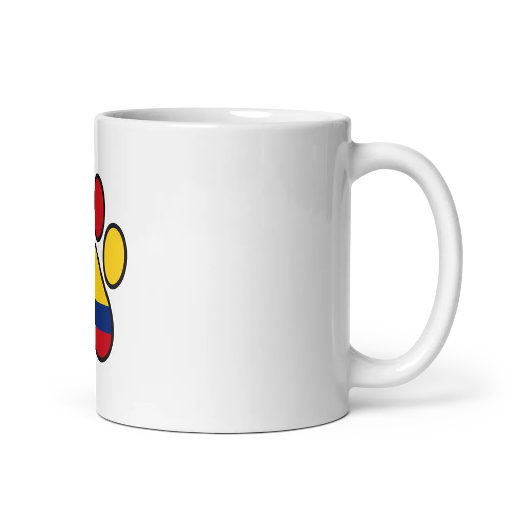 Taza blanca — diseño Huella Tricolor